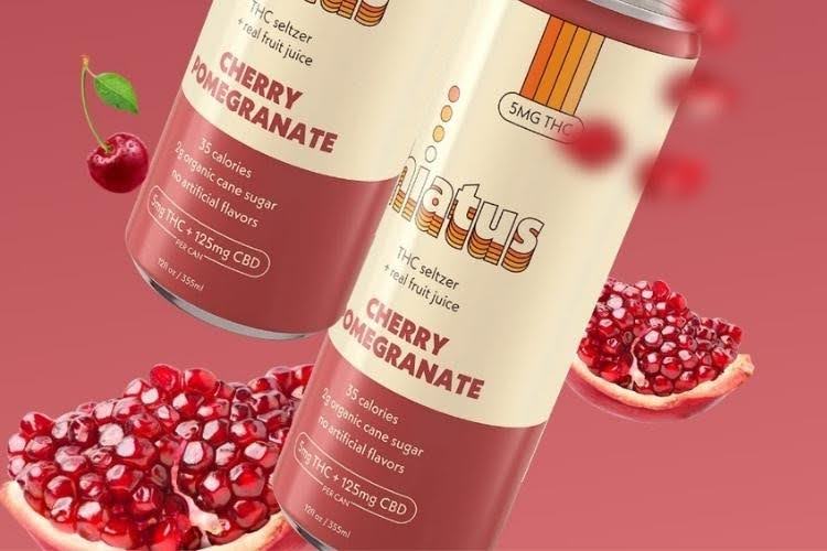 Cherry pomegranate THC and CBD seltzer drinks.